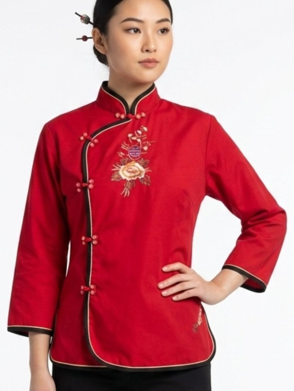 90s Red Chinese Oriental Floral Red Jacket Women's One Size